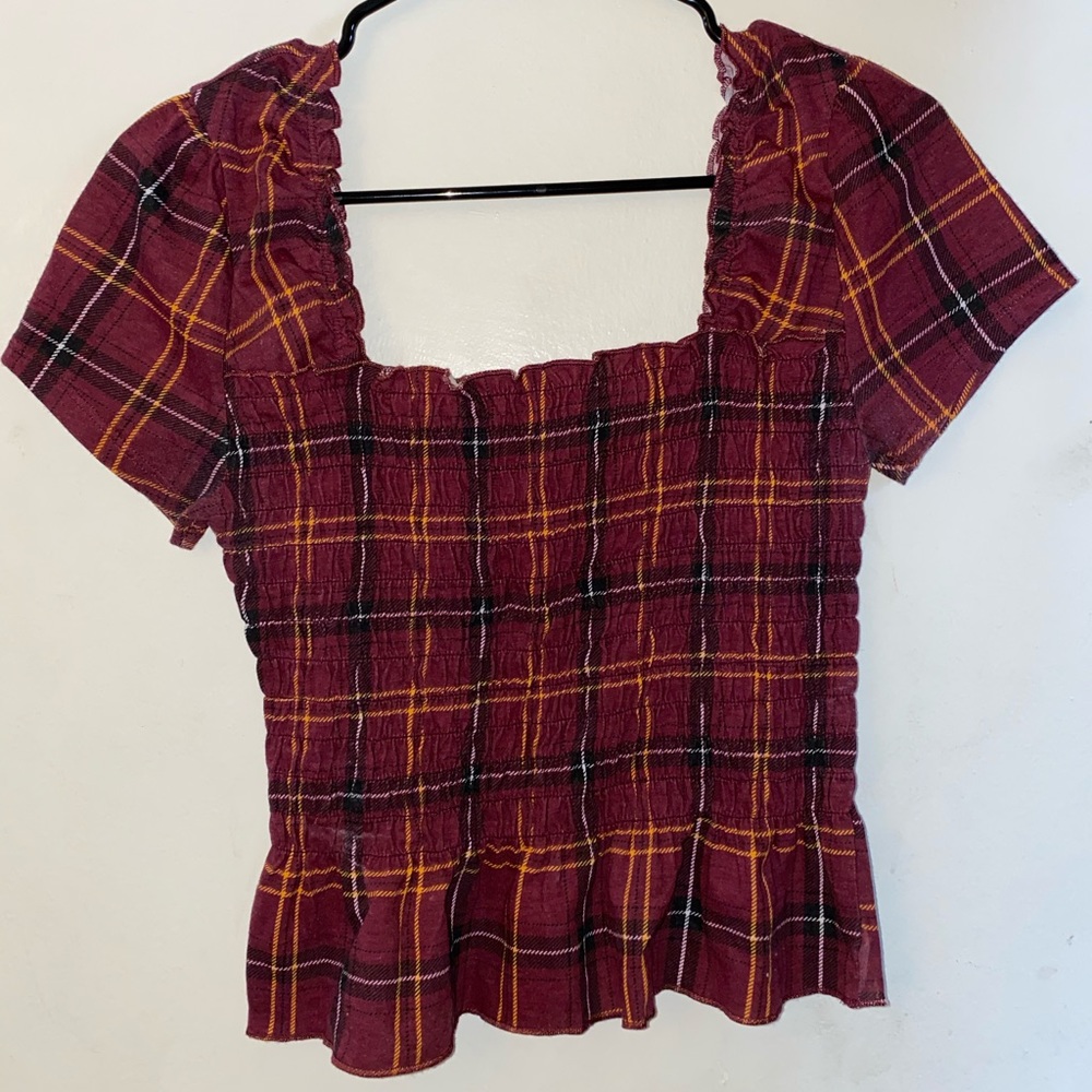 Plaid Ruffle Sleeve Crop Top